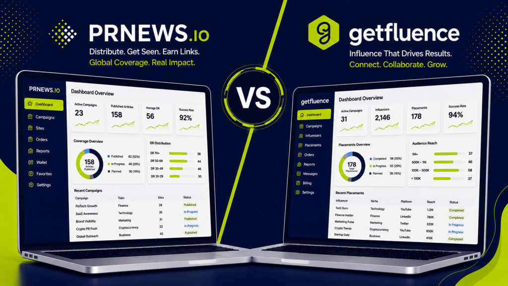PRNEWS.IO vs Getfluence digital PR platform comparison overview