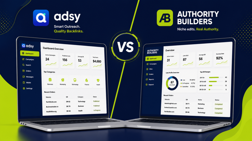 Adsy vs Authority Builders backlink comparison illustration